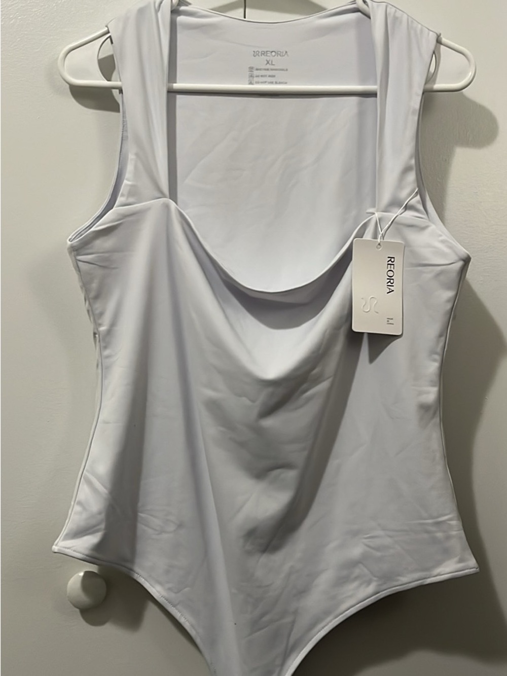Reoria White Square Neck Tank Bodysuit - Sleeveless Stretch